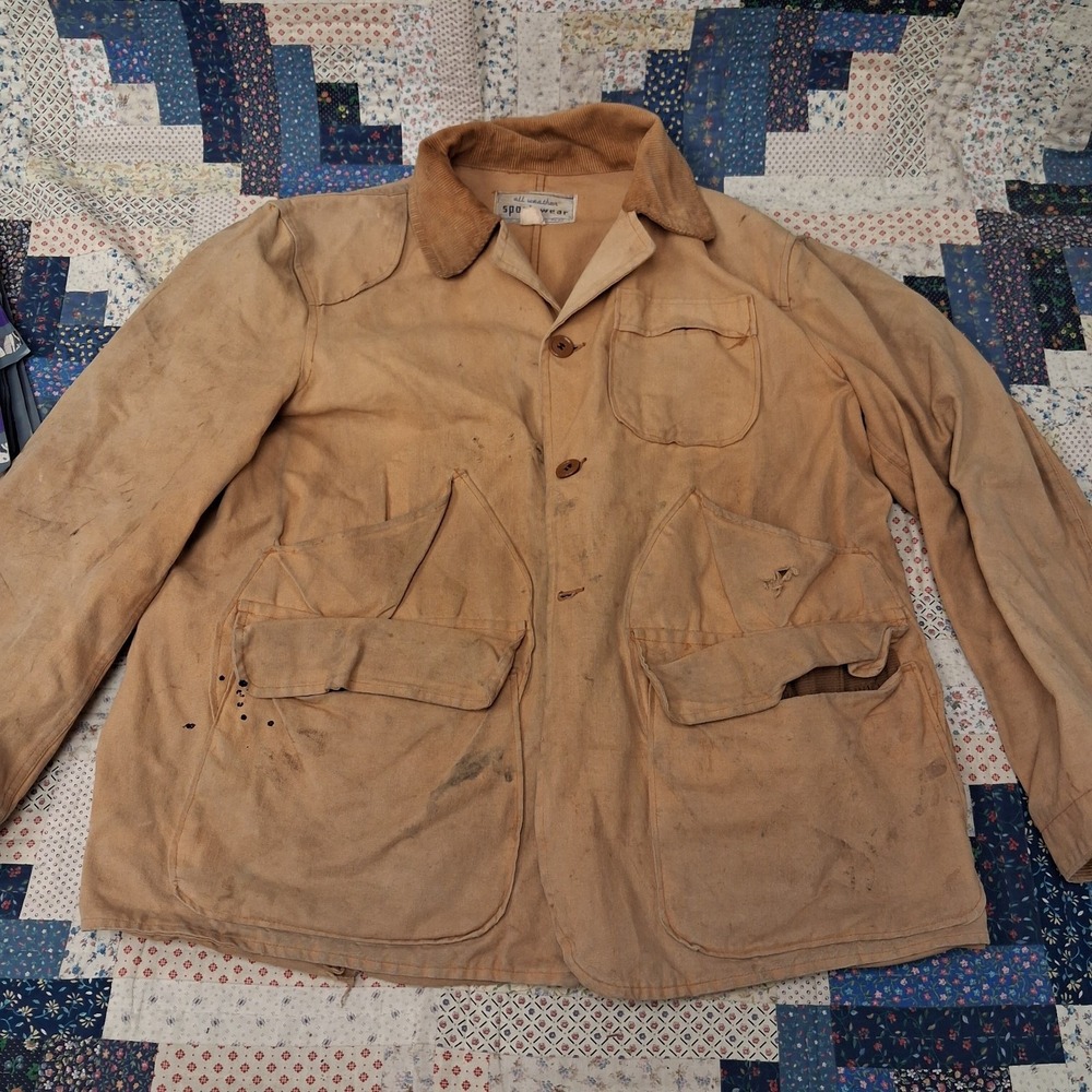 True Vintage 50s Duck Canvas Hunting Chore Jacket Men L Shell Pockets Distressed